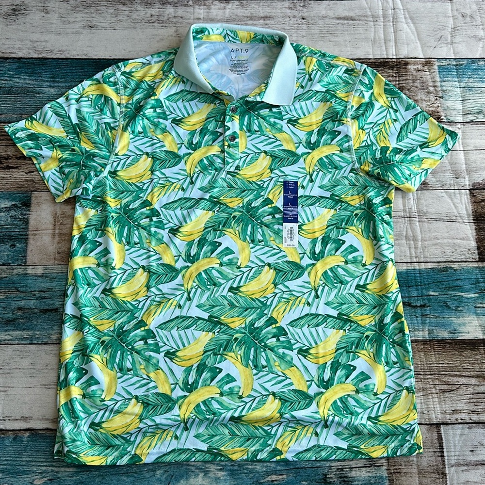 Apt. 9 Green and Yellow Leaf Print Men's Shirt